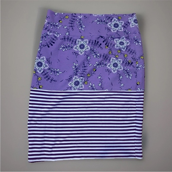 LuLaRoe Dresses & Skirts - LuLaRoe Purple Floral and Stripe Pencil Skirt